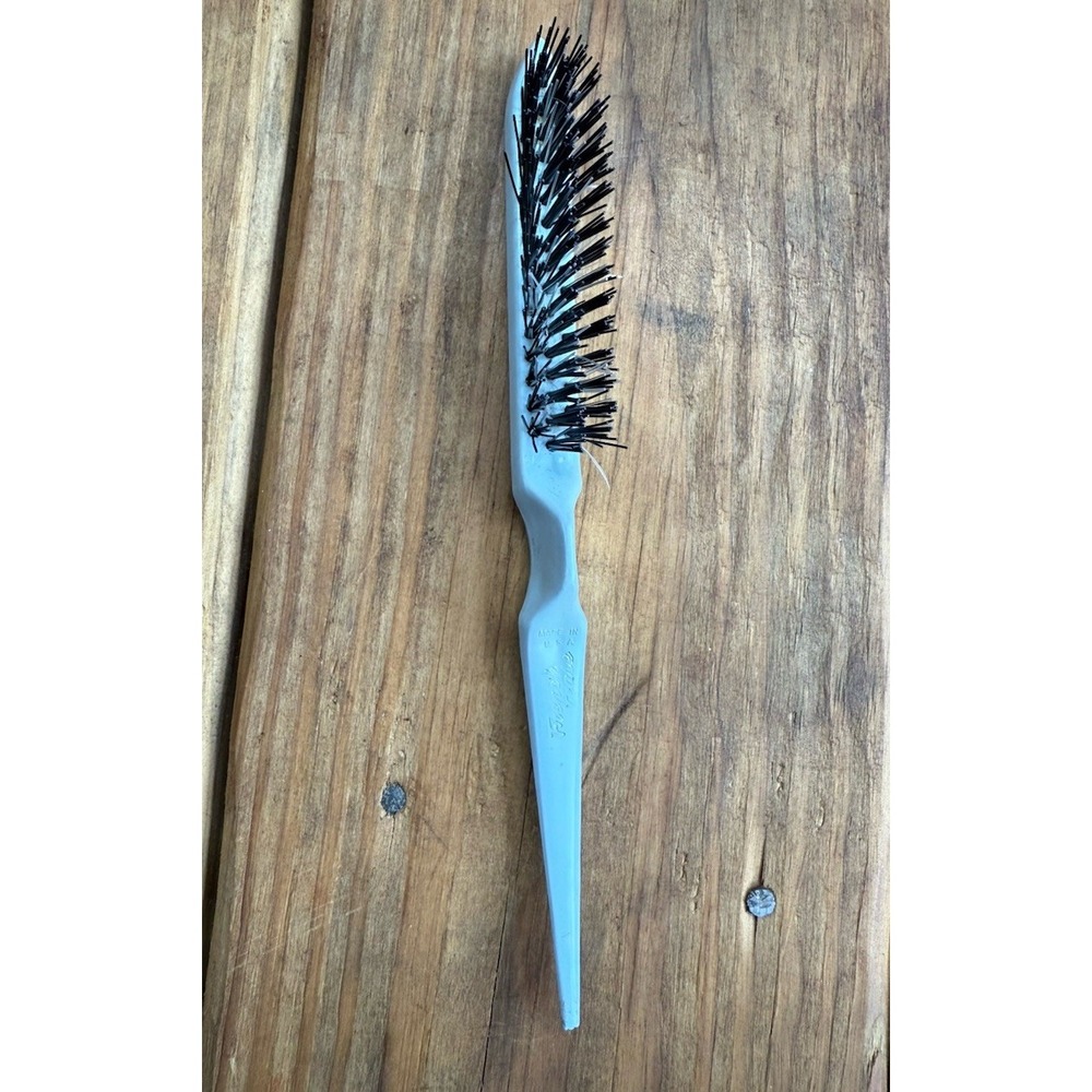 Vintage French Tease Styling Smoothing Hair Brush  Thumb Grip Blue Made In USA!